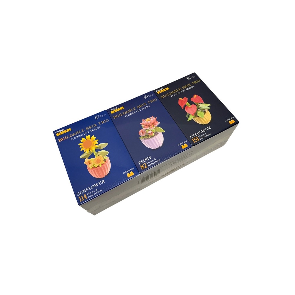 Micro Brix Buildable Brix Trio Flower Pot Series Sunflower Peony Anthurium Set